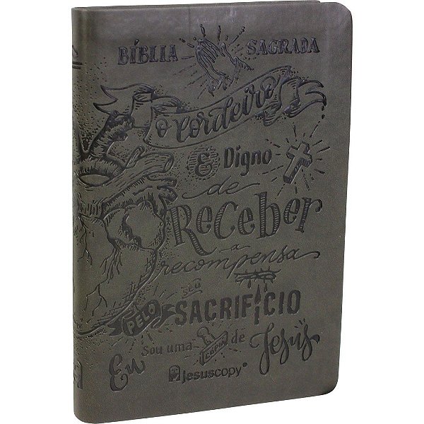 Bíblia Sagrada JesusCopy - NAA - Capa Luxo/Lettering - Cinza