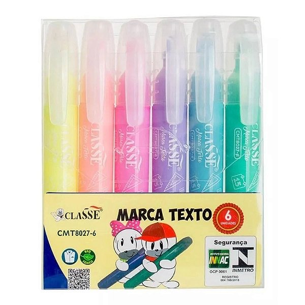 Caneta Marca Texto Classe 06 Cores Pastel Jumbo