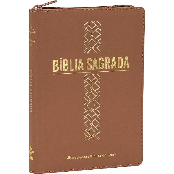 Bíblia Sagrada Letra Grande - com zíper - ARC - Linha Ouro - Caramelo