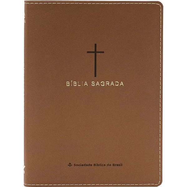 Bíblia Sagrada Slim Cruz - Capa em couro sintético - Marrom - NAA