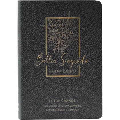 Bíblia Sagrada Letra Grande - Edição com Letras Vermelhas e Harpa Cristã - Capa Semiflexível - Floral Preta