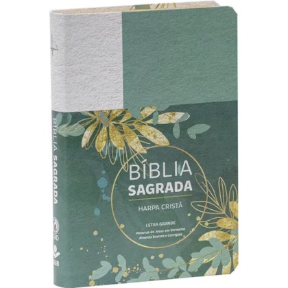 Bíblia Sagrada Letra Grande - Edição com Letras Vermelhas e Harpa Cristã - Capa Sintética Floral Verde