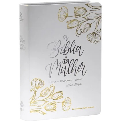 Bíblia da Mulher - NAA - Com caixa - Branca, Tulipa prata e ouro