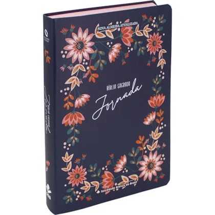 Bíblia Sagrada Jornada Slim NAA - Capa semiflexivel, floral azul