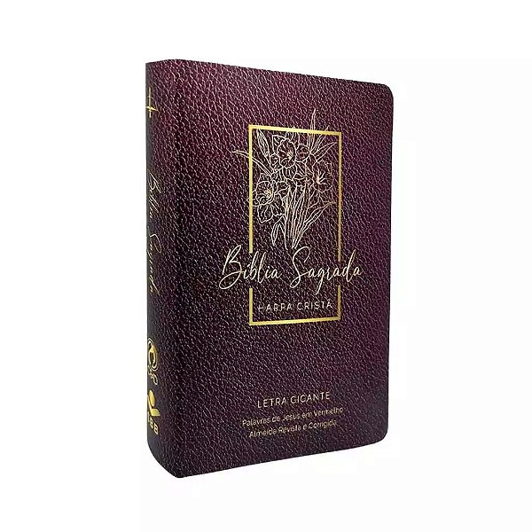 Bíblia Sagrada com Harpa Cristã Popular Letra Gigante Floral - Vinho