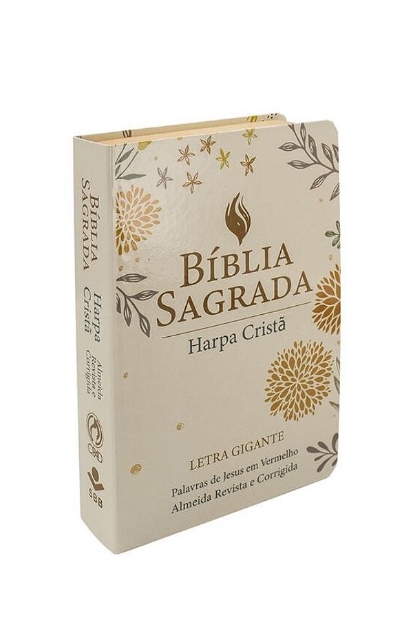 Bíblia Sagrada ARC, Letra Gigante, Harpa Cristã, Capa Dura Floral Bege
