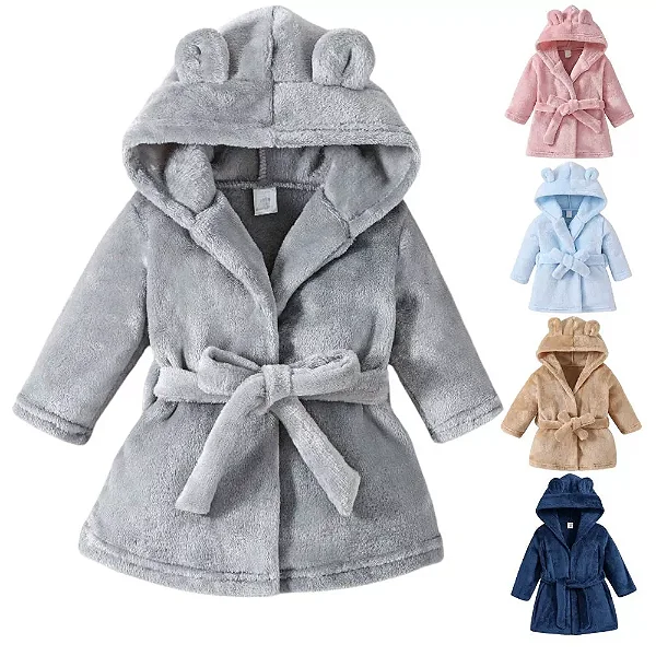 Roupão Infantil Quentinho Com Capuz e Cinto Tecido Plush Antialérgico