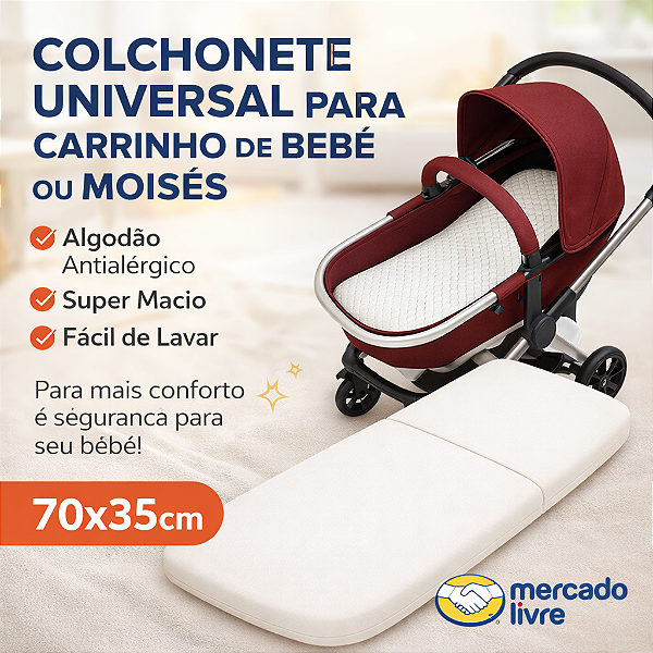 Colchonete para Carrinho de Bebê Universal Macio Lavável Conforto Premium