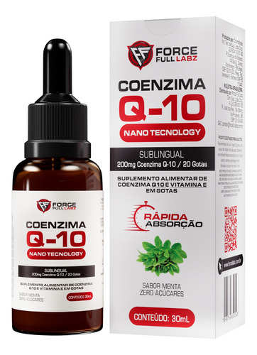 Coenzima Q10 Liquida Em Gotas 200mg Nano Em Óleo Tcm 100% Pura Vegan 30ml - Force Full Labz