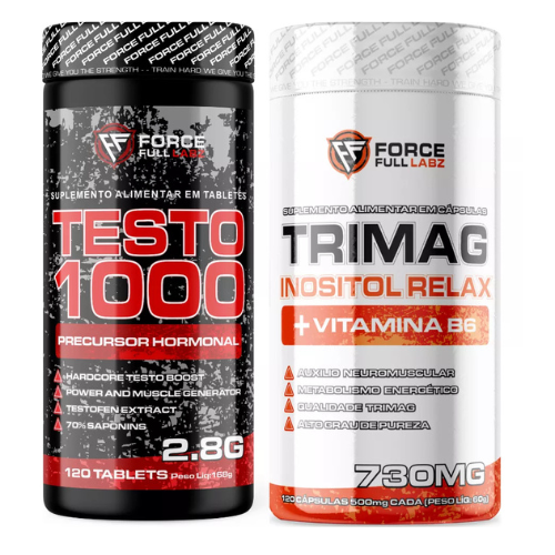 Kit Testo 1000 Pré Hormonal Testofen, Boro, Zinco, Zma 120 Tabs + Tri Magnesio 120 Caps Trimag® Inositol, Vit B6