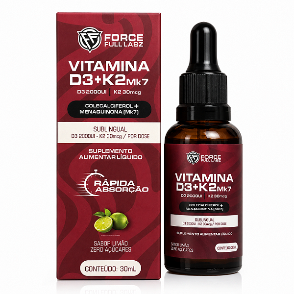Vitamina D3+K2 D3 2000ui K2 30mcg Colecalciferol + Menaquinona Mk7 30ml - Force Full Labz