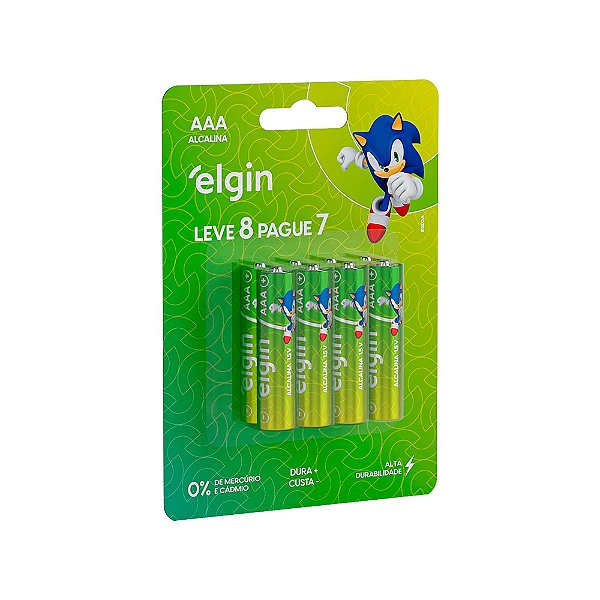 Blister de Pilha Alcalina AAA C/8 unidades Elgin