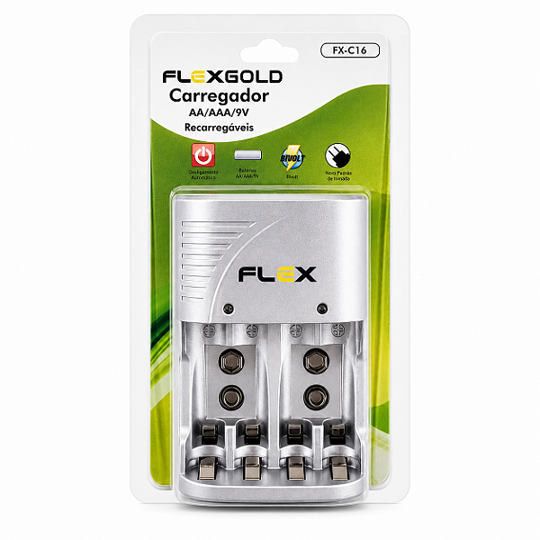 Carregador de Pilhas e Baterias AA/AAA/9V Auto Stop