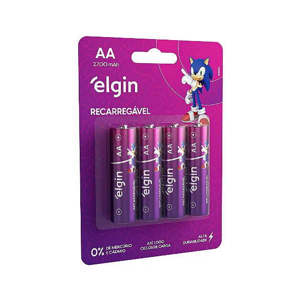 Blister com 4 pilhas AA Recarregável 2700 mAh Elgin