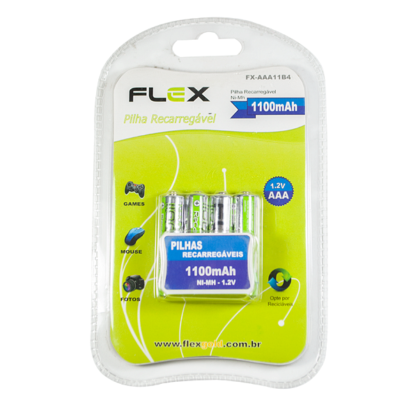 Blister com 4 Pilhas AAA Recarregável 1100 mah Flex