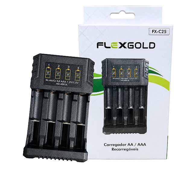 Carregador de Pilhas AA/AAA Recarregáveis FlexGold FX-C25 Tipo C
