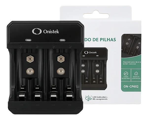 Carregador de Pilhas AA e AAA Type-C Com indicação de Carga USB Onistek