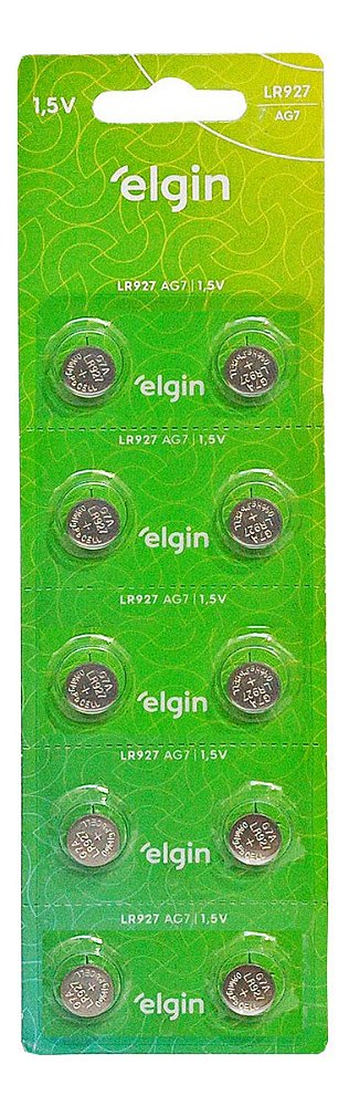 Blister com 10 Baterias LR927 / AG7 – 1,5V / Equivalente 399, SR927 Elgin