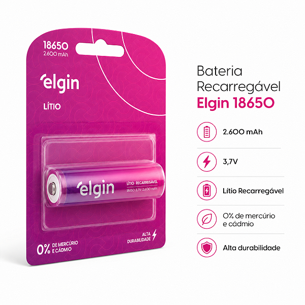 Pilhas Baterias Elgin 18650 2600mah 3,7v Recarregável