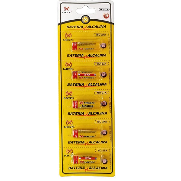 Cartela com 5 Baterias Alcalinas 12V A27 Mox – Alta Performance
