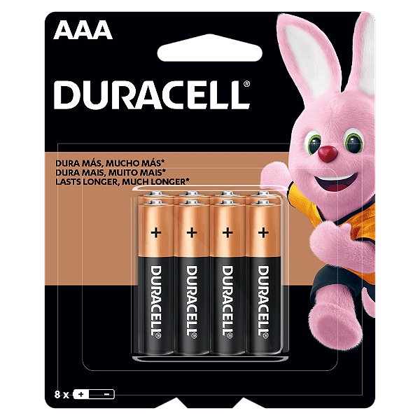 Blister de Pilha Alcalina AAA C/8 unidades Duracell