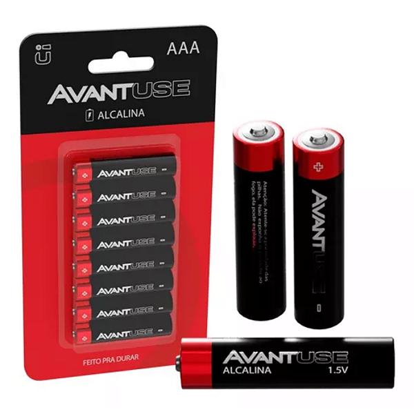 Kit Pilhas Alcalinas AAA Pequena Com 08 Unidades 1.5v Avant