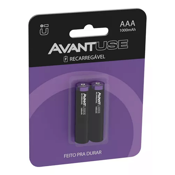 Kit Pilhas Recarregáveis AAA Com 02 Unidades 1000mah - Avant
