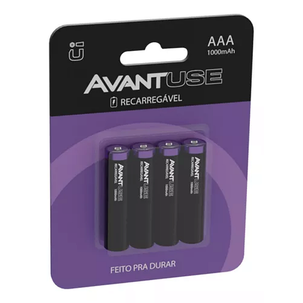 Kit Pilhas Recarregáveis AAA Com 04 Unidades 1000mah - Avant