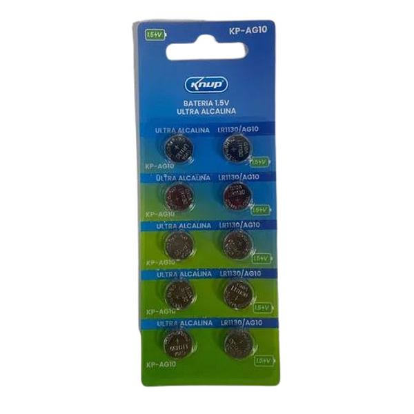 Blister com 10 Baterias LR54 / AG10 – 1,5V / Equivalente 189, L1131, LR1130 Knup