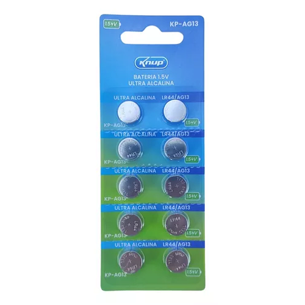 Blister com 10 Baterias LR44 / AG13 – 1,5V / Equivalente A76, L1154 Knup