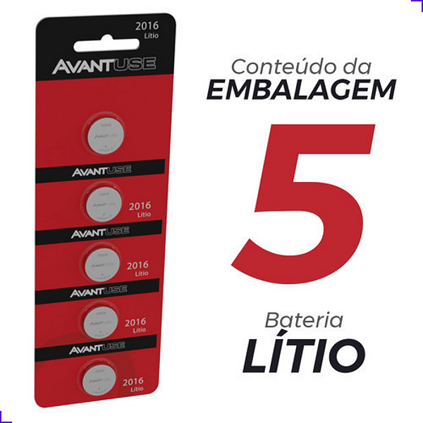 Kit 05 Bateria Cr2016 3.v Tipo Moeda Cartela - Avant