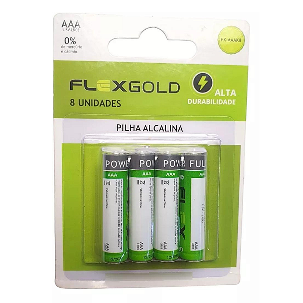Cartela de Pilhas Alcalina AAA LR3 C/8 Pilhas Flex Gold