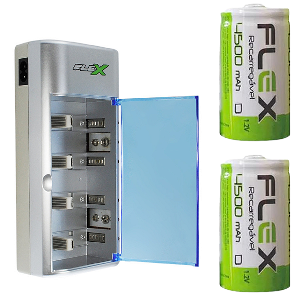 Carregador Pilhas Bateria Aaa/aa/c/d/9v + 2 Pilhas D 4500mah