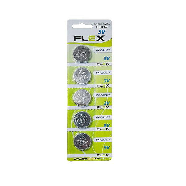 Cartela com 5 Baterias Tipo Botão CR2477 – 3V Flex Gold