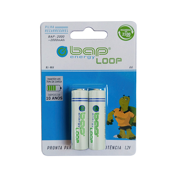Cartela Com 2 Pilhas Recarregáveis Baploop AA 1.2V 2000mAh