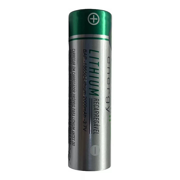 Bateria Recarregável 18650 BAP – 3,7V / 2.000 mAh com Pino Plano Tipo Li-ion