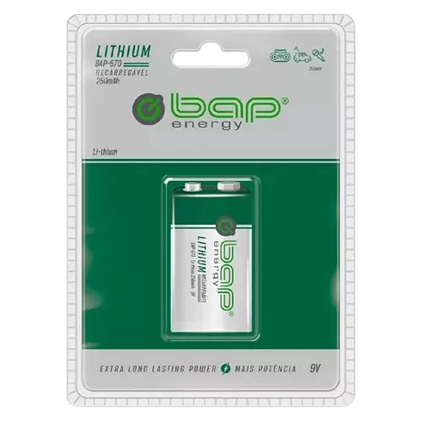 Bateria Recarregável 9V BAP – 250 mAh Tipo Li-ion