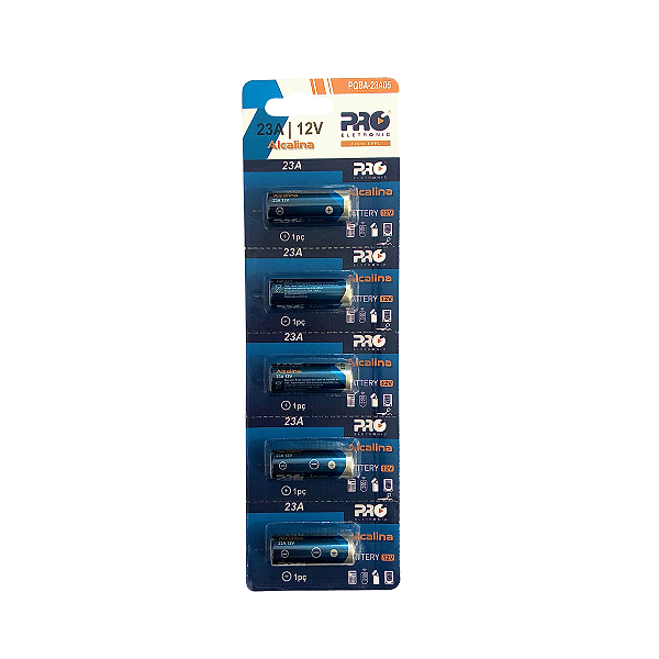 Cartela com 5 Baterias Alcalinas 23A 12V Pro Eletronic – Alta Performance