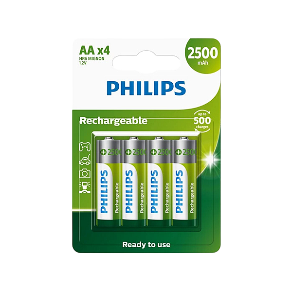 Blister com 4 pilhas AA Recarregável 2500 mAh Philips