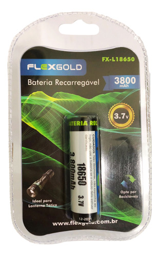 Cartela com 1 Bateria de Lítio 18650 FLEX GOLD – 3.800 mAh