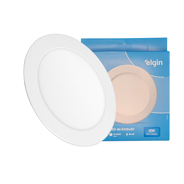 Luminária Plafon LED Embutir 12W 6500K Branca Fria Bivolt Elgin