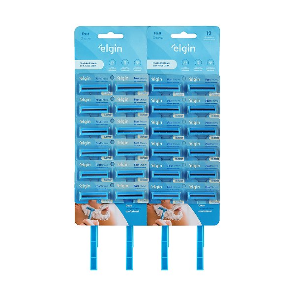 Kit com 24 Aparelhos de Barbear Manual Fast Shave Lamina Masculino Elgin