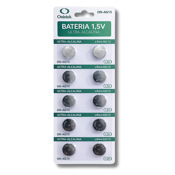 Blister com 10 Baterias LR44 / AG13 – 1,5V / Equivalente A76, L1154 Onistek