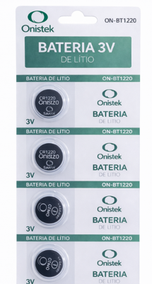 CARTELA CONTENDO 5 BATERIAS BOTAO DE LITIO TIPO CR1220 ONISTEK