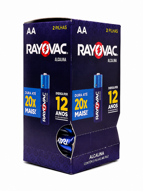 32 Pilhas Alcalina Aa Rayovac 16 Cartelas Com 2 Pilhas 1,5v