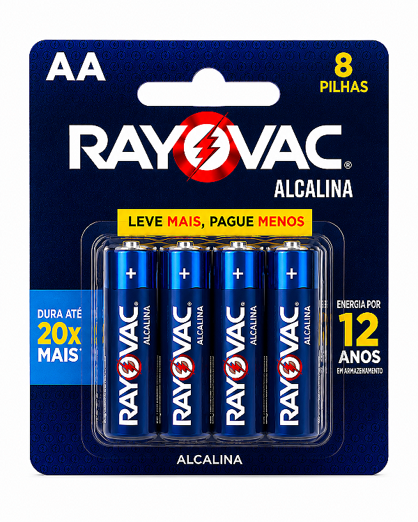 Pilha Alcalina Aa Rayovac Cartela Com 8 Pilhas 1,5v