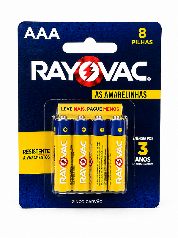 Pilha Aaa Rayovac Zinco Carvão Cartela Com 8 Pilhas 1,5v