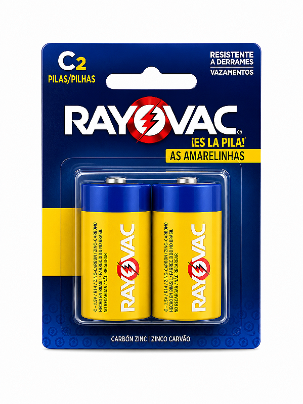 Pilha C Rayovac Zinco Carvão Cartela Com 2 Pilhas 1,5v