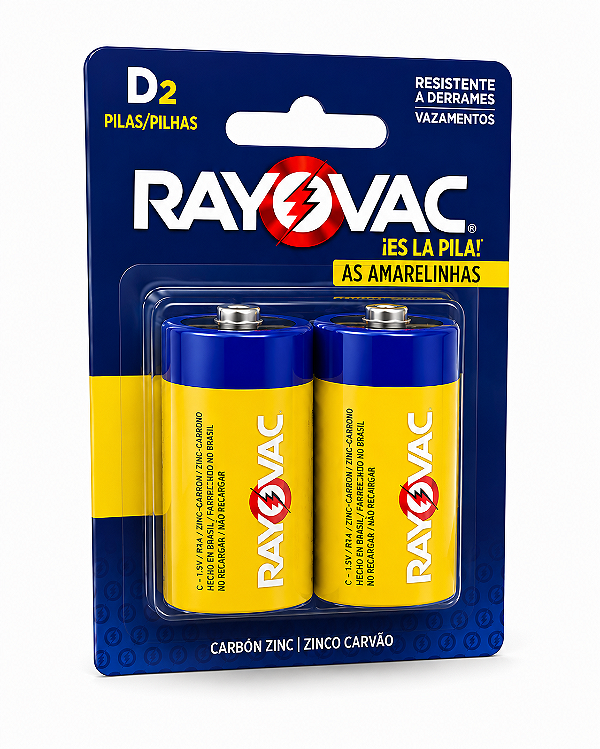 Pilha D Rayovac Zinco Carvão Cartela Com 2 Pilhas 1,5v
