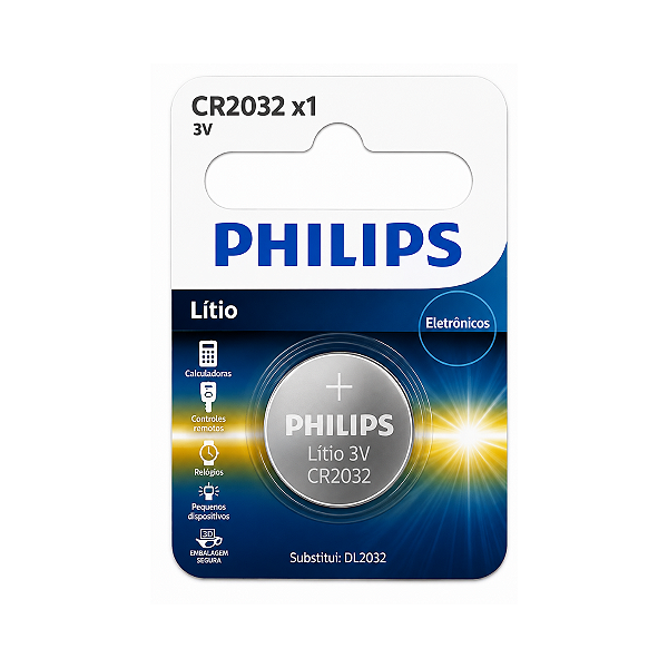 1 Bateria Cr2032 3v Philips Tipo Moeda Cartela 01 Unid